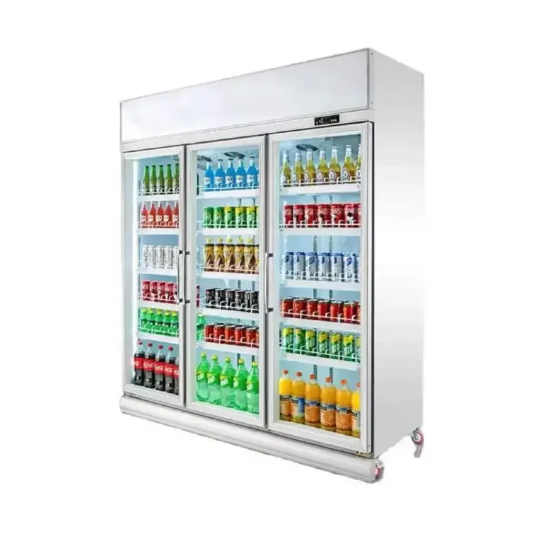 Three Glass Doors Beverage Refrigerator with Top Compressor